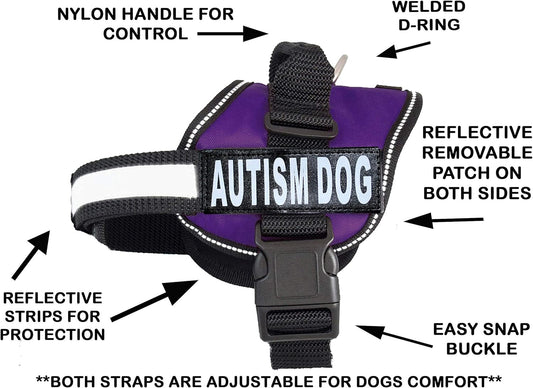 Autism Nylon Service Dog Vest Harness. Purchase Comes with 2 Reflective Autism Dog Removable Patches. Please Measure Your Dog Before Ordering