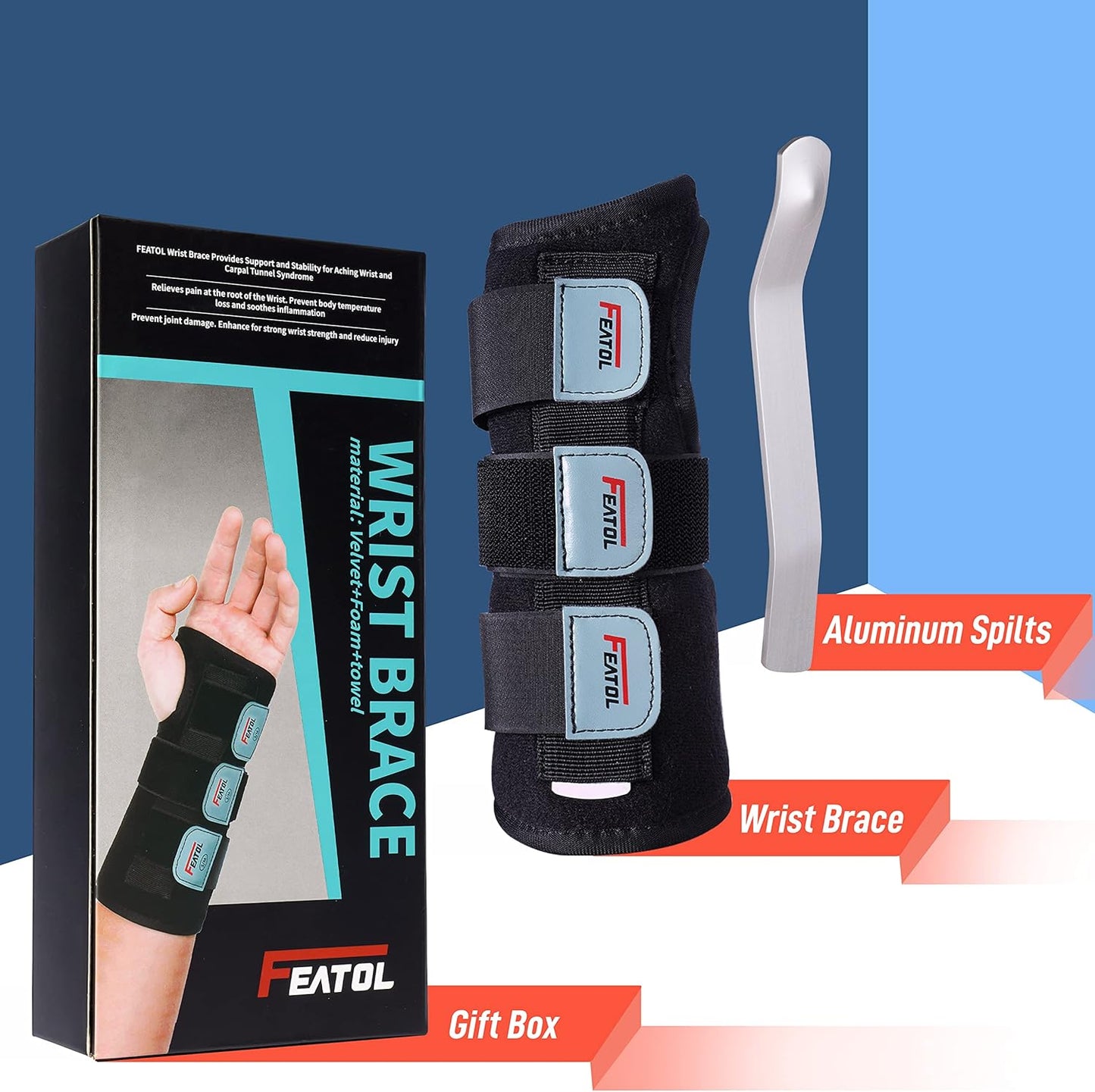 FEATOL Wrist Brace Hand Brace, Carpal Tunnel Wrist Splint Night Support for Women Men, Pain Relief Support -Tendonitis, Arthritis, Sprain, Right Hand, Small/Medium