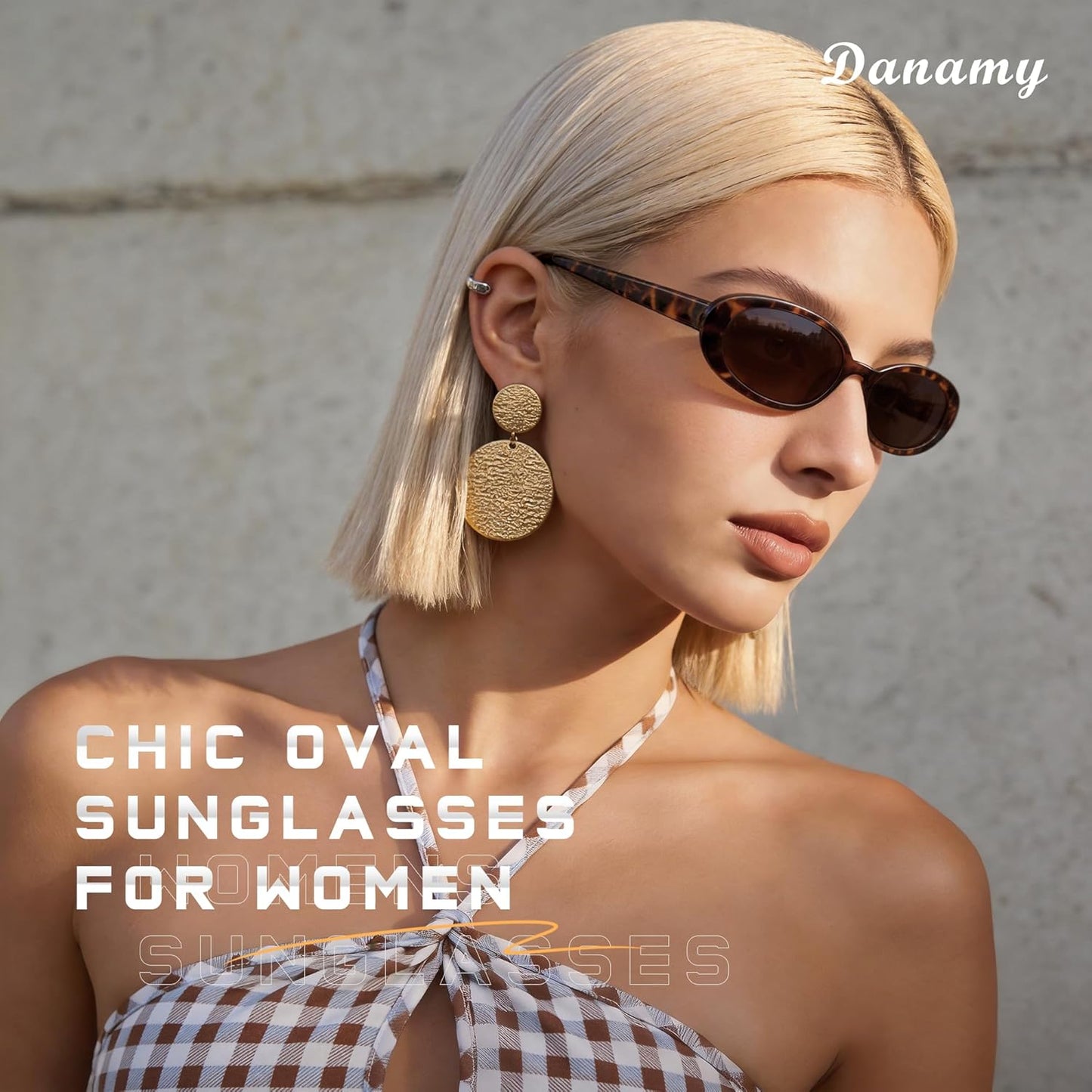 DANAMY Sunglasses Womens Retro Oval Sunglasses for Women Men Fashion Small Oval Sun Glasses 90s Vintage Driving Shades