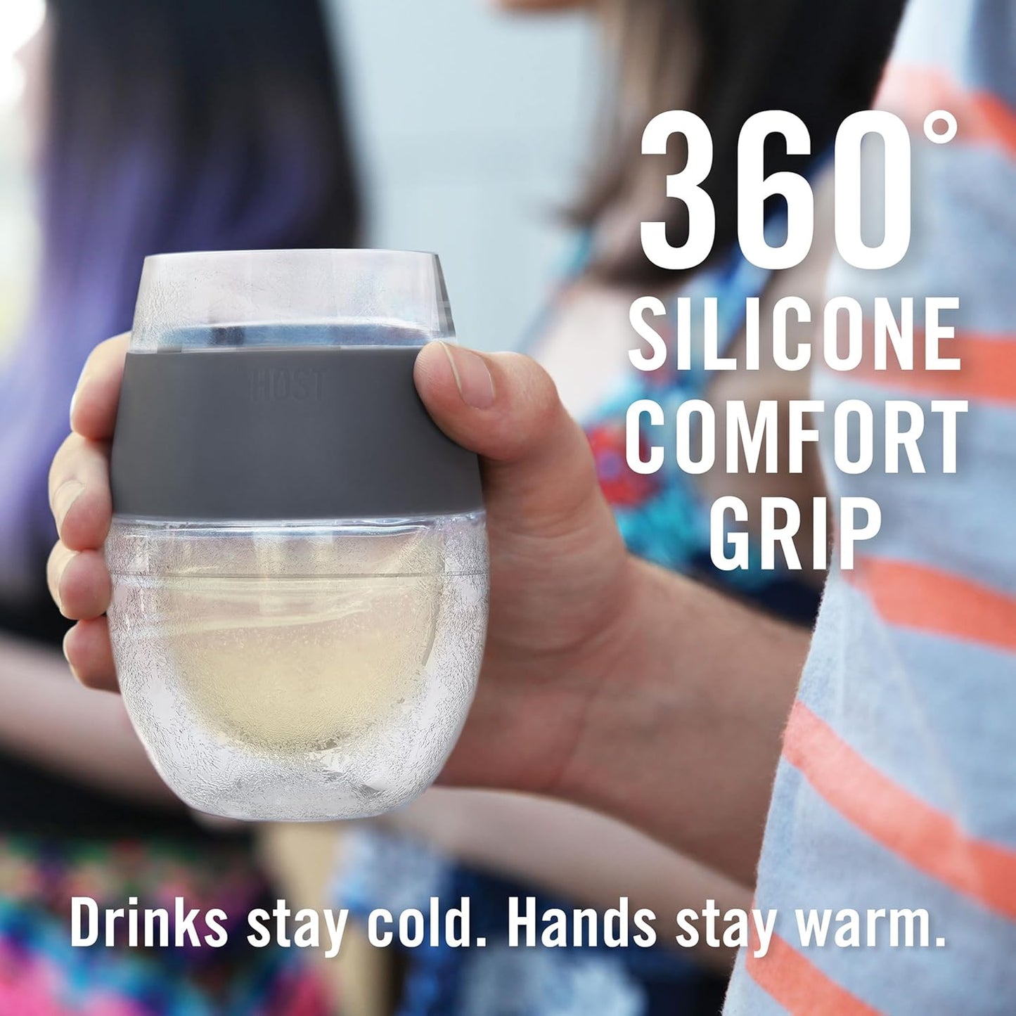 HOST Freeze Wine Glasses with Lids, Insulated Cooling Cups with Freezing Gel, Wine Tumbler Gifts for Women, Freezable Tumblers for Cocktails, Outdoor Party, and Home Bar Gifts, 8.5 oz Set of 2, Gray