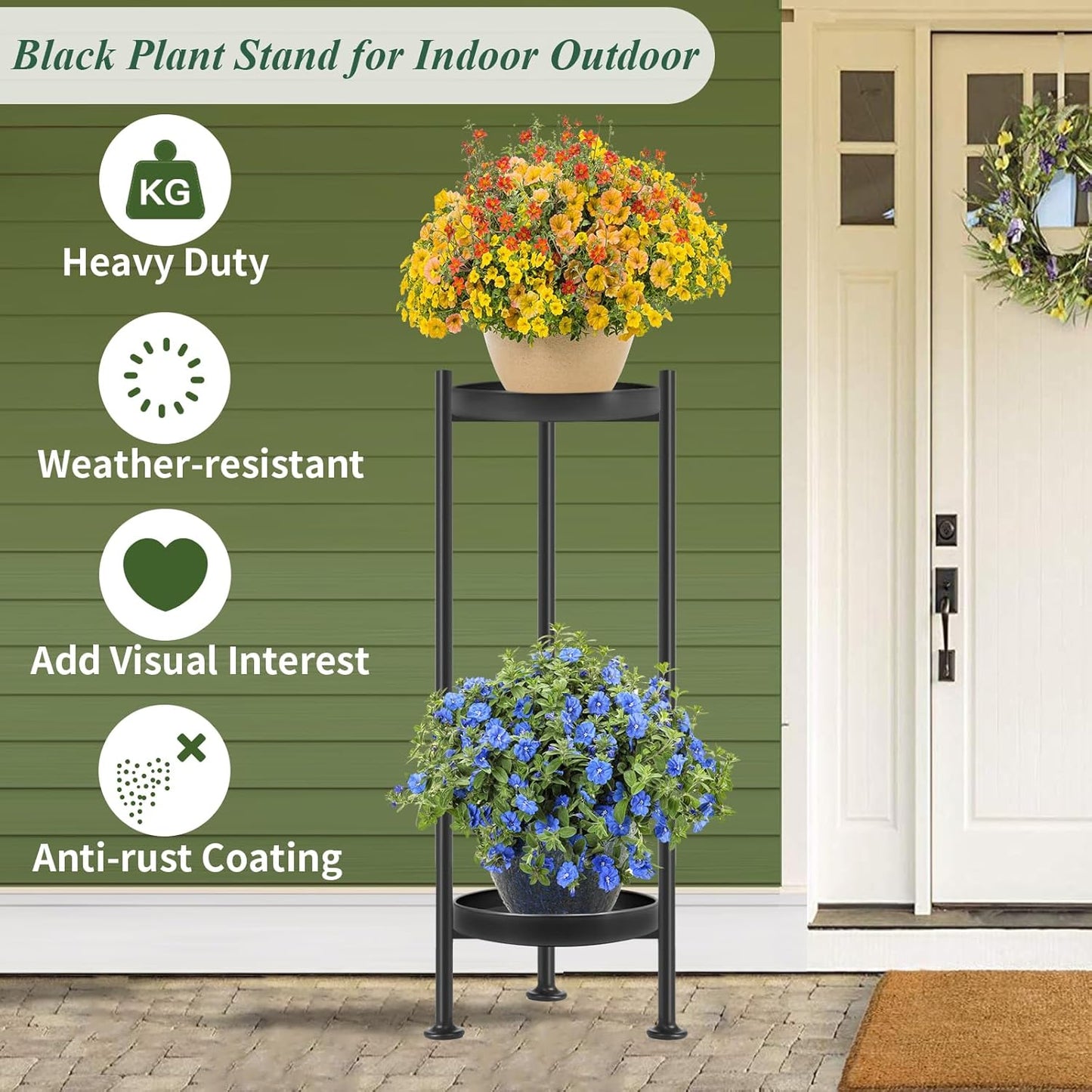 Plant Stand Indoor Outdoor, 2 Tier Iron Plant Stand, 30'' Tall Pedestal Stand Outdoor, Metal Flower Stands for Indoor Plants, Balcony, Living Room