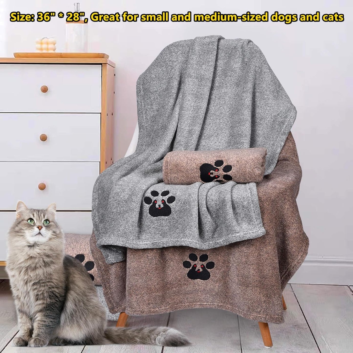 Dog Towel - Pack of 2 - Super Absorbent Soft Microfiber Pet Bath Grooming Towels for Drying Dogs and Other Pets (M-36" * 28", Grey and Brown)