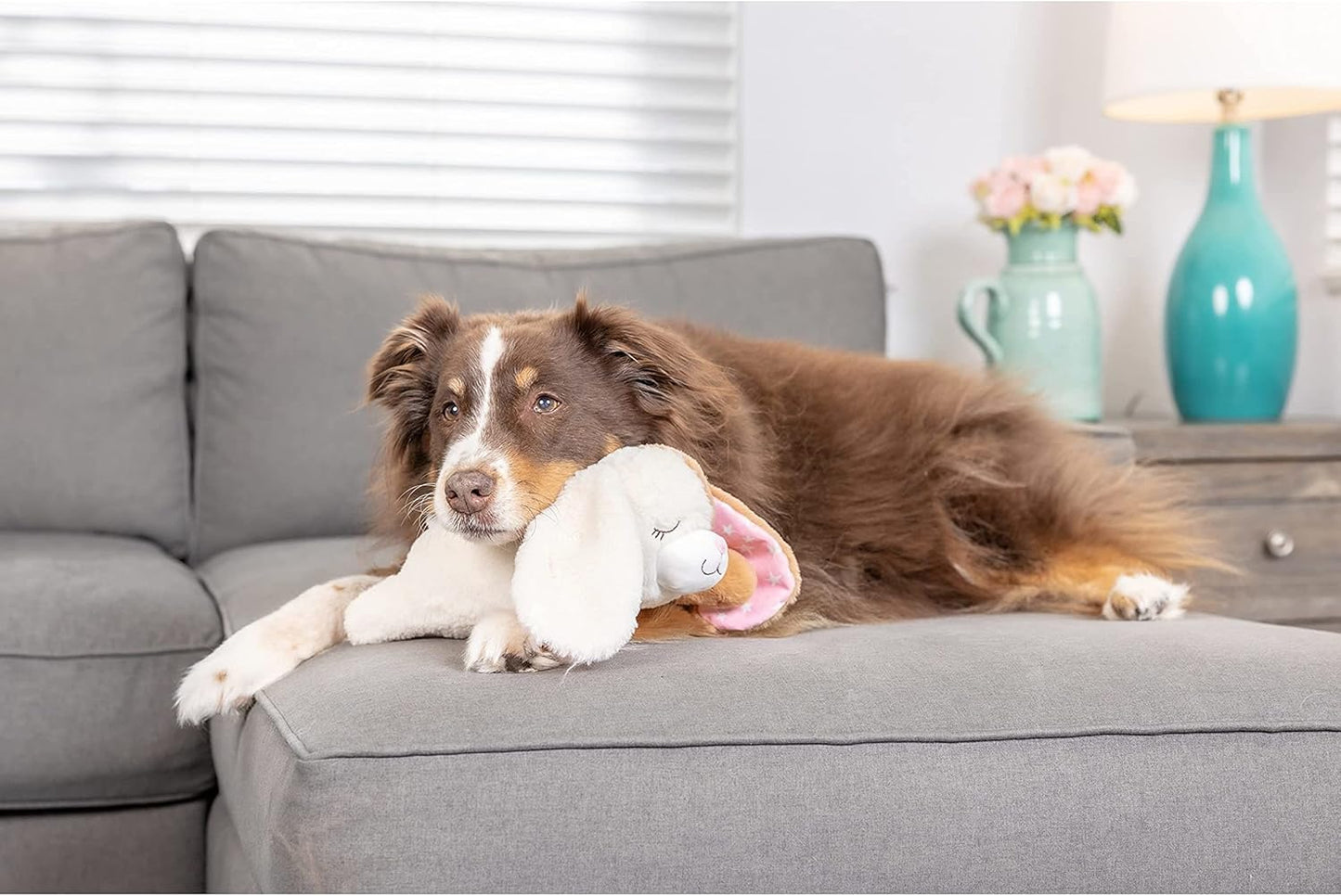 Downtown Pet Supply Heartbeat Puppy Toy with Pulse - Stuffed Rabbit Comfort Toy for Anxious Dogs with Removable Heartbeat - Puppy Heartbeat Toy Sleep Aid for Small, Medium, and Large Breeds, 12" Long