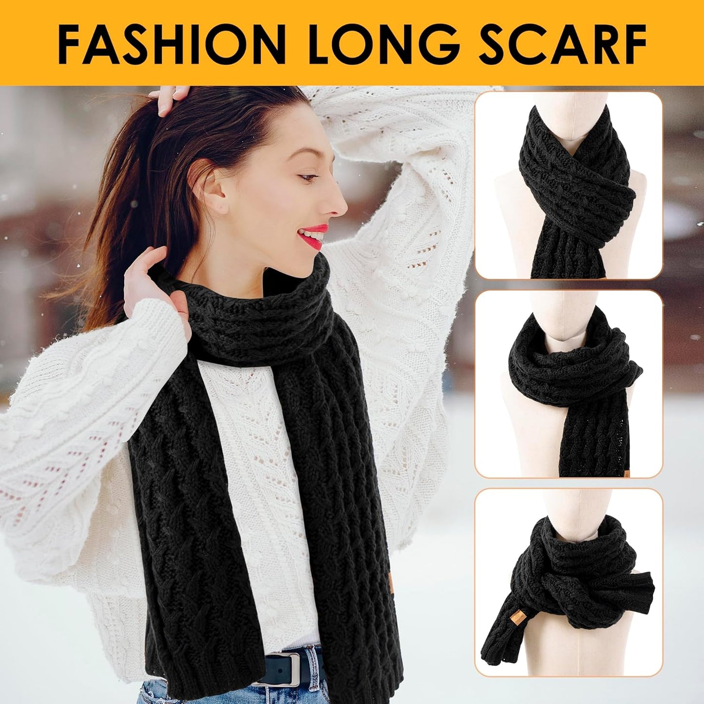 PAGE ONE Women's Ribbed Knit Scarf Winter Warm Long Big Wrap Cashmere Wool Thick Large Chunky Scarf for Women