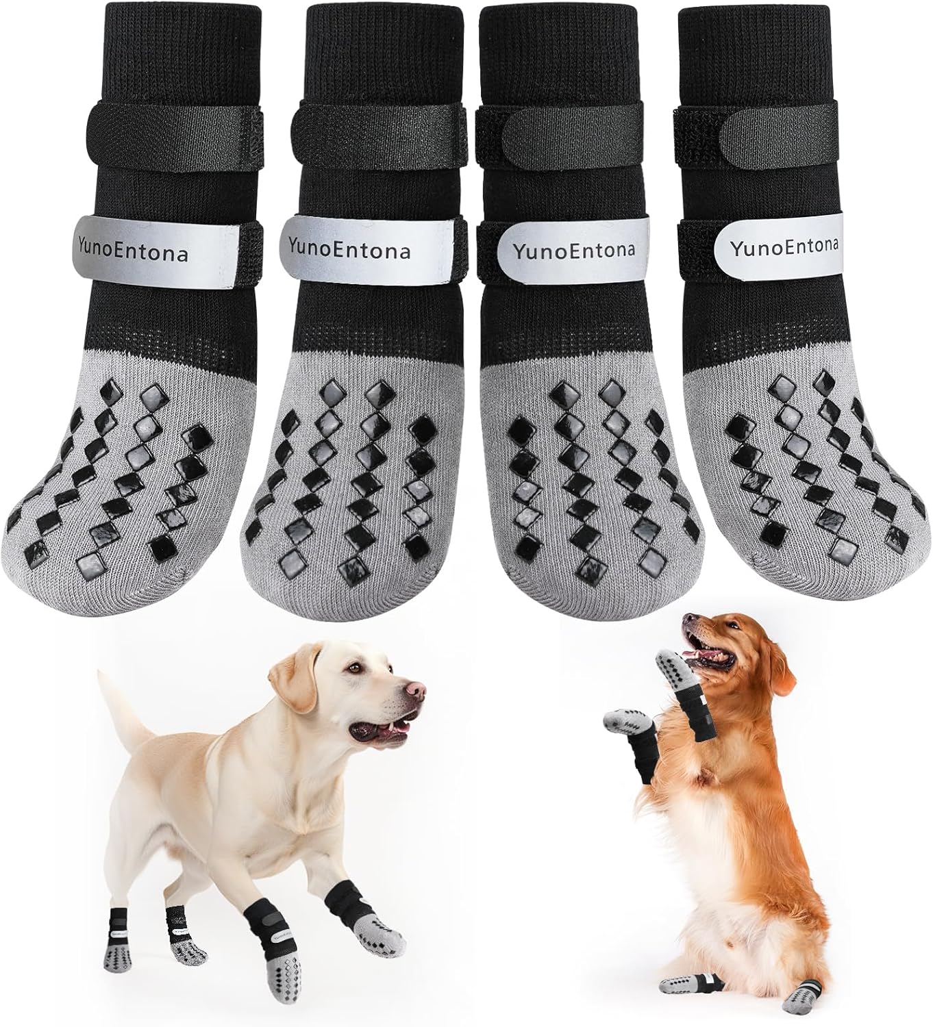Non Slip Dog Socks to Prevent Licking Paws - for Hardwood Floors Anti Slip - Grippy Socks for Senior Dog - Double Elastic Reflective Straps Prevent Scratching for Hot Pavement. (Grey, S)