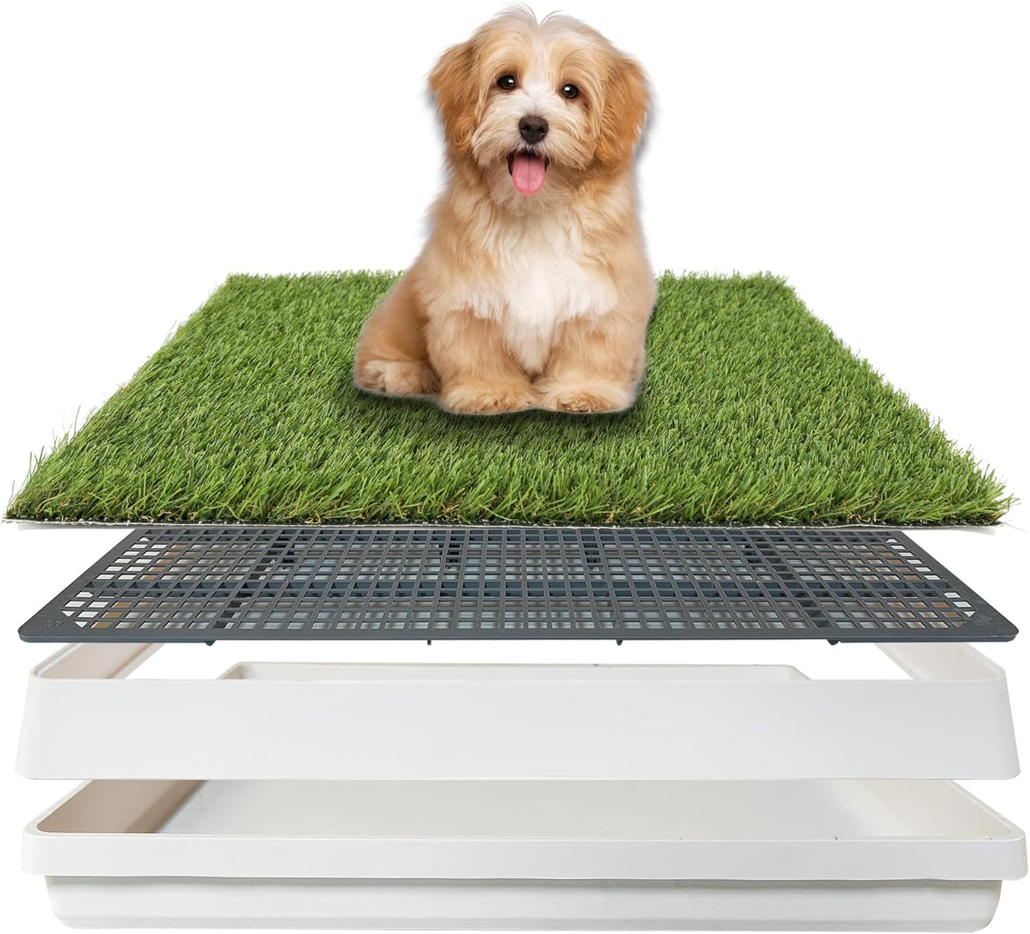 Dog Grass Pad with Tray 18.5x23in, Dog Litter Box for Puppy Potty Training, Indoor Pet Toilet Washable Artificial Grass Pad Holder for Balcony