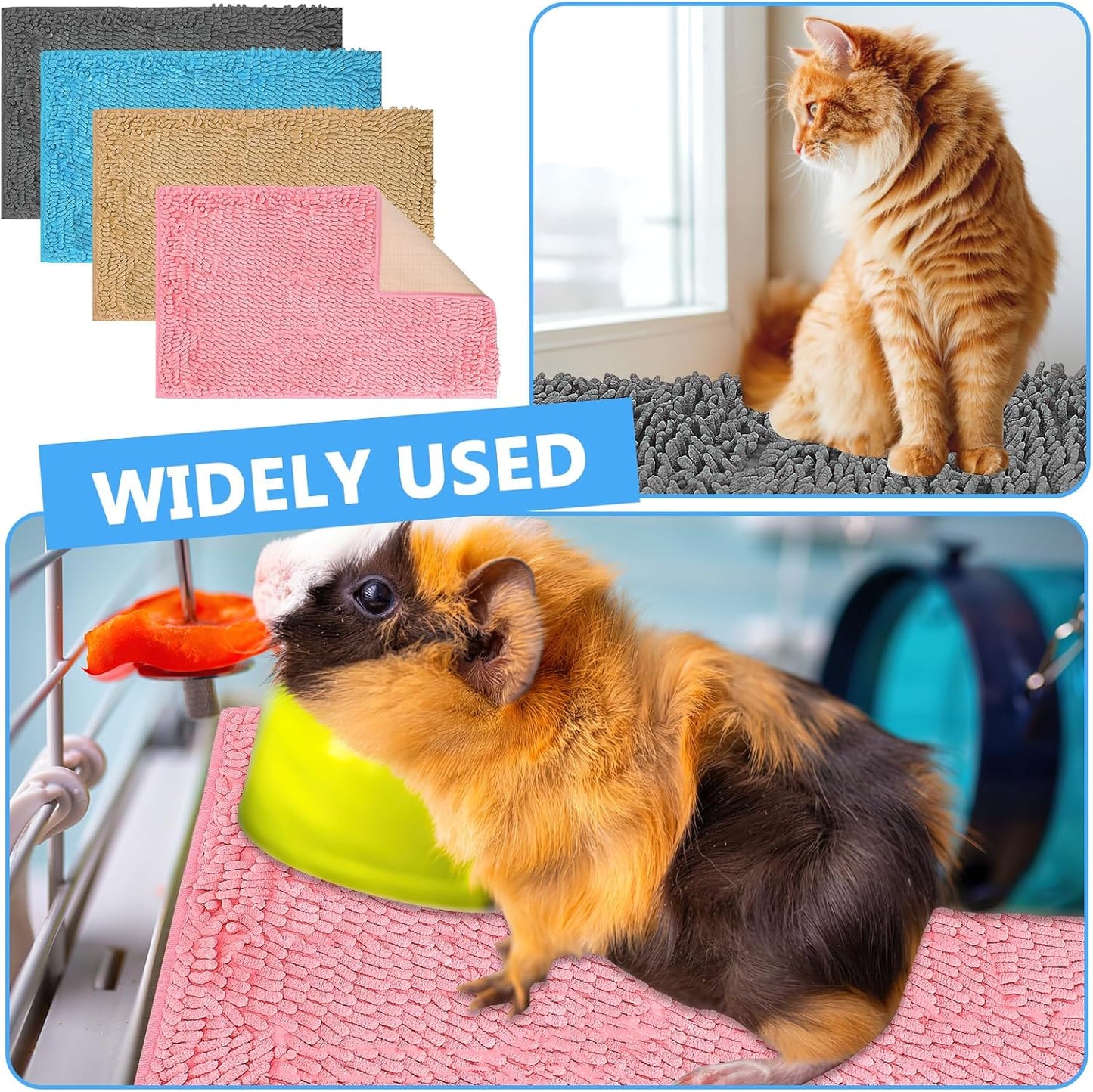 8 Pack Guinea Pig Cage Liner, 16x24 Inch Washable Fleece Bedding Pee Pads, Non-Slip Reusable Training Pad Animal Sleeping Bedding Mat for Bunny, Rabbit, Hamster, Chinchilla Cage
