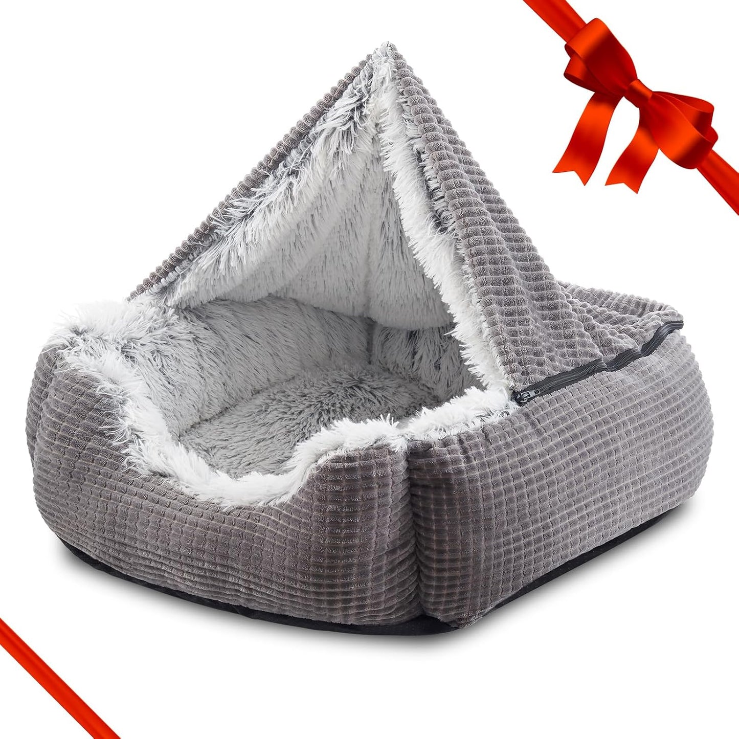 MIXJOY Dog Beds for Small Dogs, Rectangle Cave Hooded Blanket Puppy Bed, Luxury Orthopedic Cat Beds for Indoor Cats, Warmth and Machine Washable (20 inches, Grey)