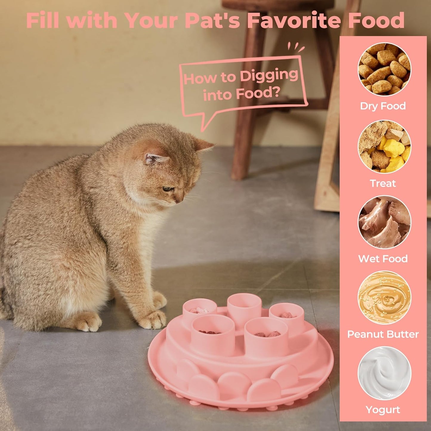Puzzle Feeder Slow Feeder, Interactive Cat Puzzle Toy for Mental Stimulation, Dishwasher Safe Silicone Enrichment Toys, Reduces Boredom and Trains Intelligence, Pink