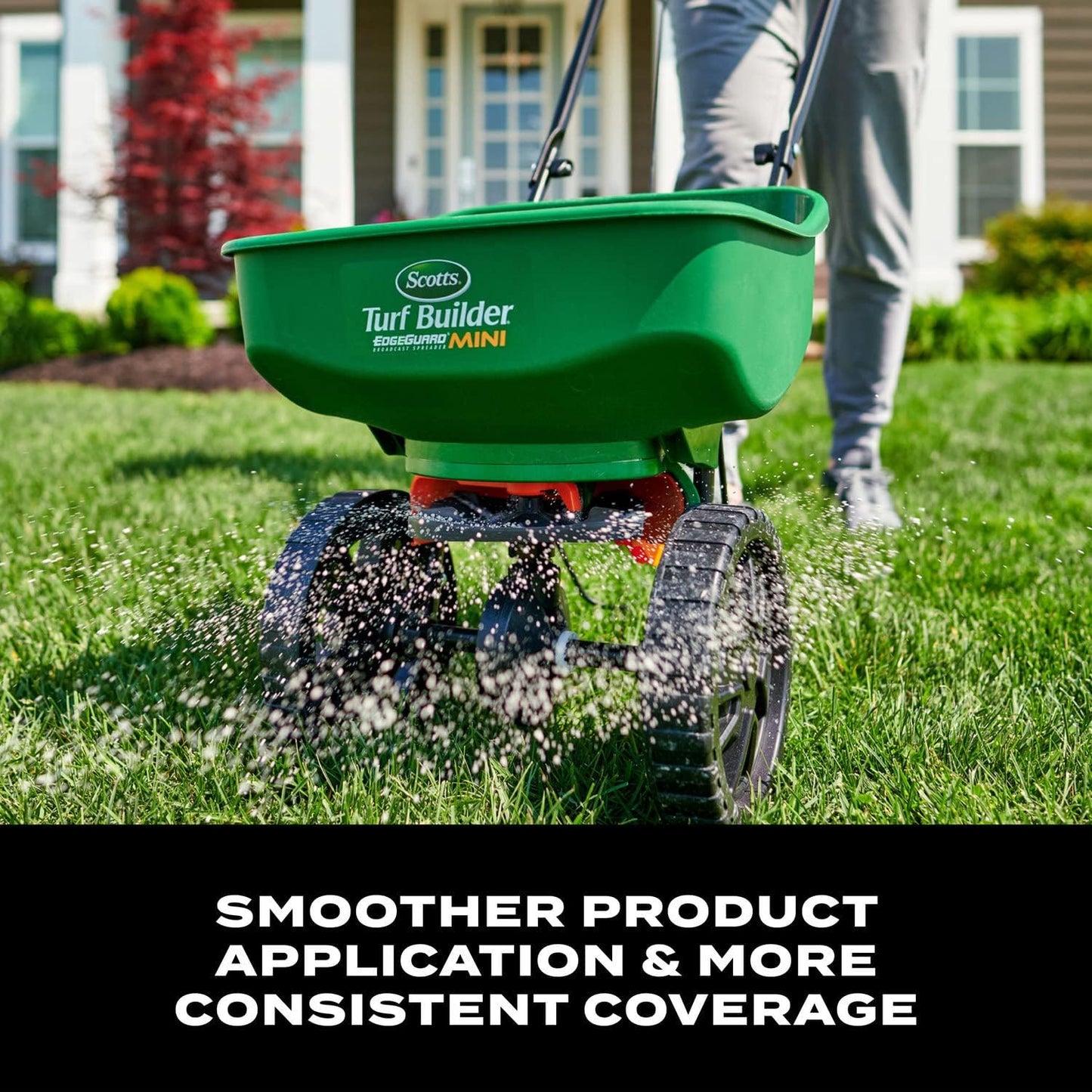 Scotts Turf Builder EdgeGuard Mini Broadcast Spreader - Spreader For Lawn Fertilizer, Weed & Insect Control, Grass Seed, and Ice Melt, Holds Up To 5,000 sq. ft. of Product