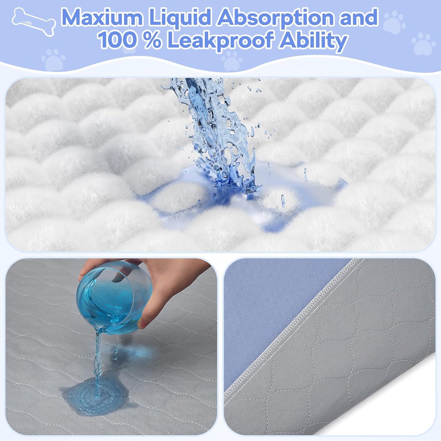 72" x 72" Extra Large Dog Pee Pad - Waterproof Quick Drying Pet Pad for Dogs, Reusable Puppy Pads, Anti-Slip Floor Pad Playpen Crate Washable Mat for Dog Whelping Incontinence Housebreaking, 1 Pack