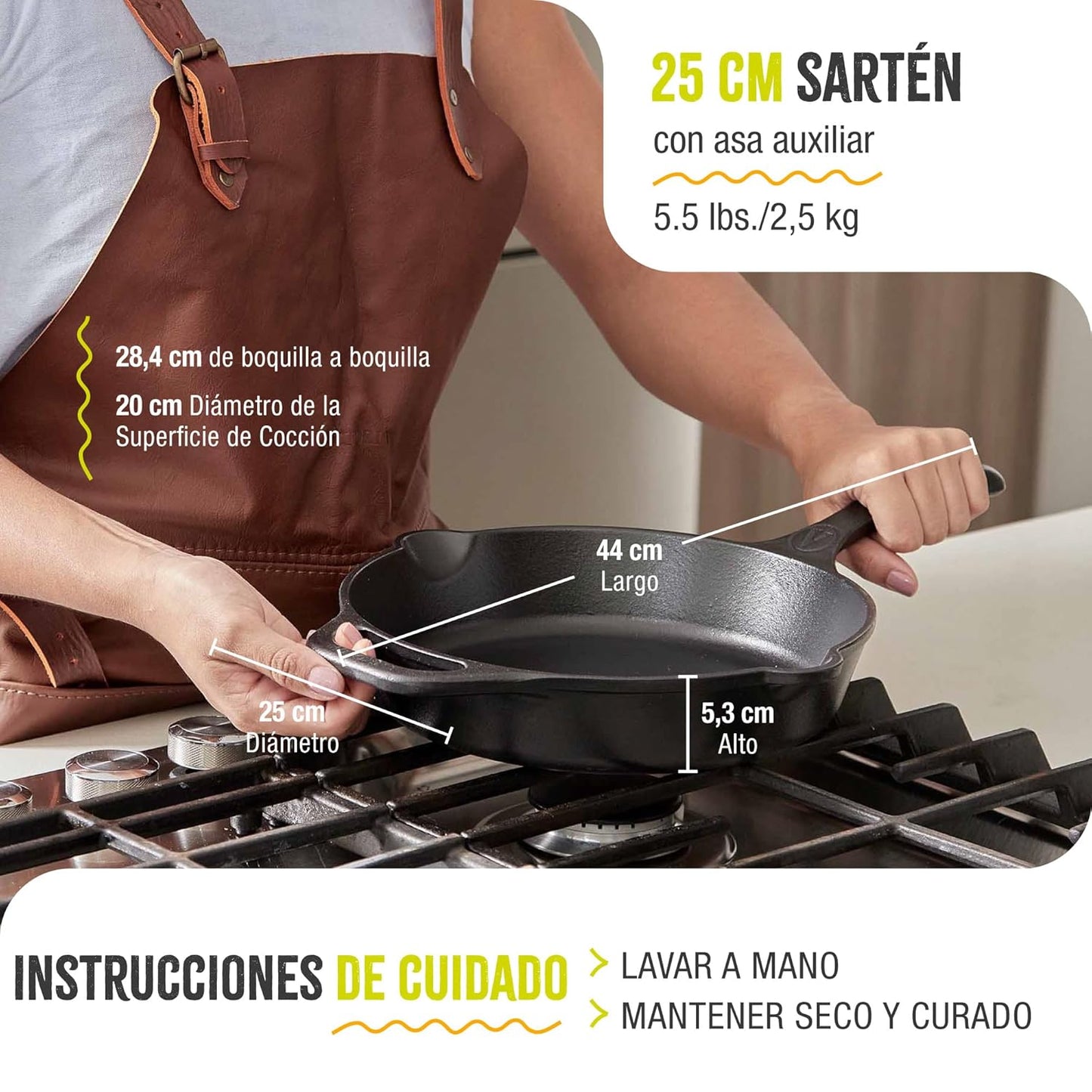 Victoria 10-Inch Day of the Dead La Catrina Cast Iron Skillet, Dia de los Muertos Seasoned Cast Iron Frying Pan with Long Handle, Made in Colombia