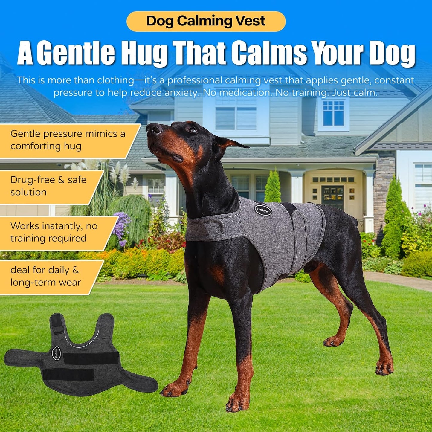Dog Anxiety Vest - Skin-Friendly Calming Shirt for Thunder, Fireworks, Vet Visits & Separation Anxiety – No Medicine or Training Needed – Suitable for Small, Medium, and Large Dogs