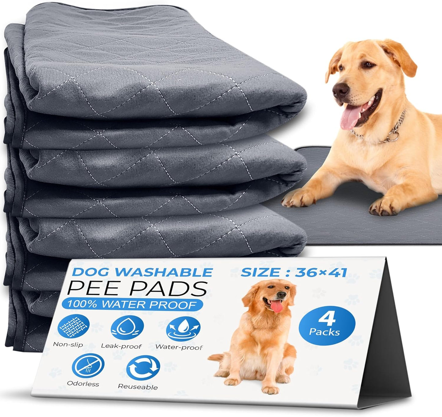 Premium 4-Pack Reusable Dog Pee Pads - Washable, Waterproof Training Mats for Puppies & Dogs (Large).