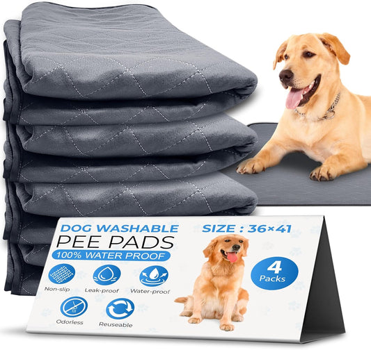 Premium 4-Pack Reusable Dog Pee Pads - Washable, Waterproof Training Mats for Puppies & Dogs (Large).