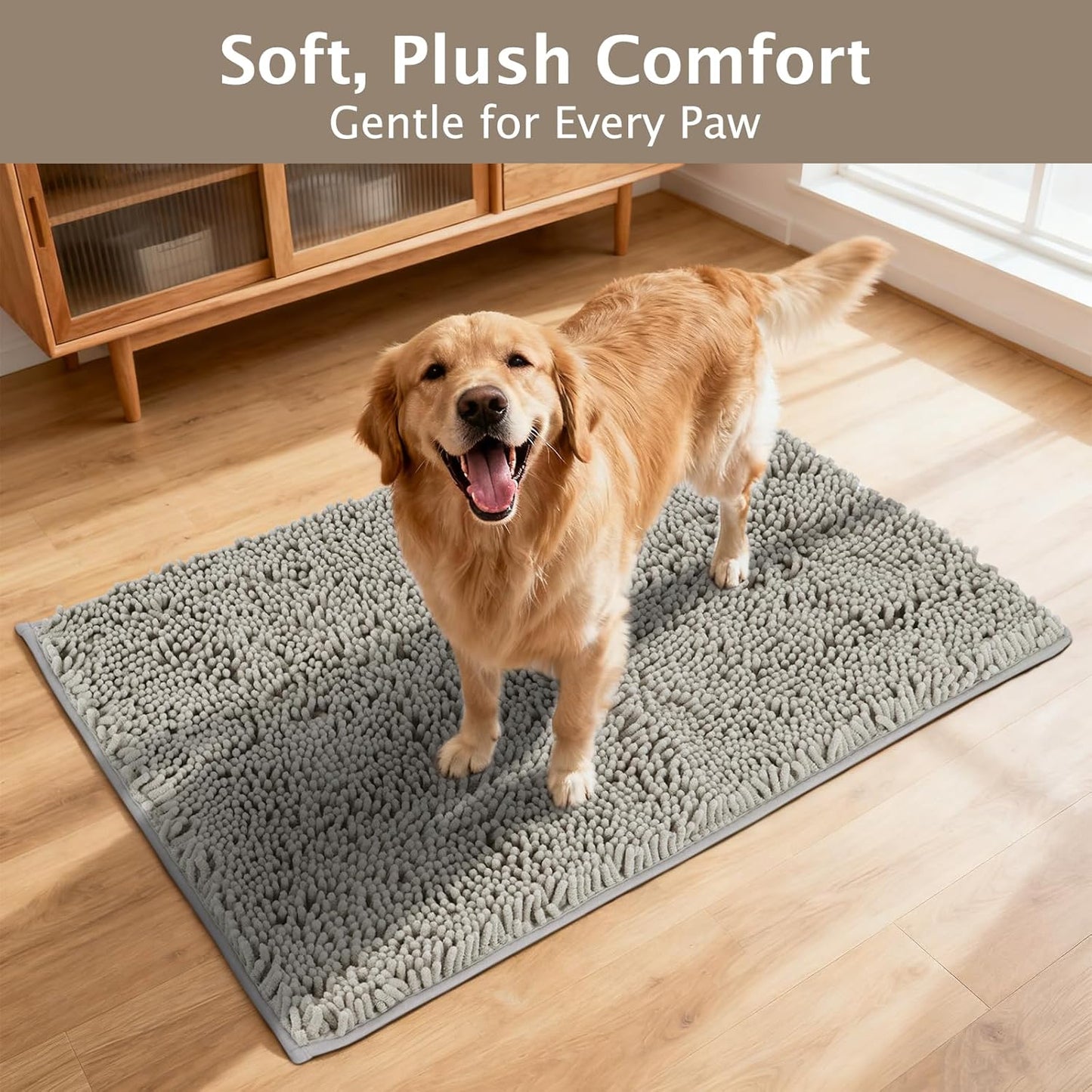 BVAGSS Dog Door Mat for Muddy Paws, Super Absorbent Entry Indoor Entryway Carpet, Quick Dry Chenille Mud Mat for Dogs, Machine Washable Non-Slip Pet Rug XH085 (Grey,19''x30'')