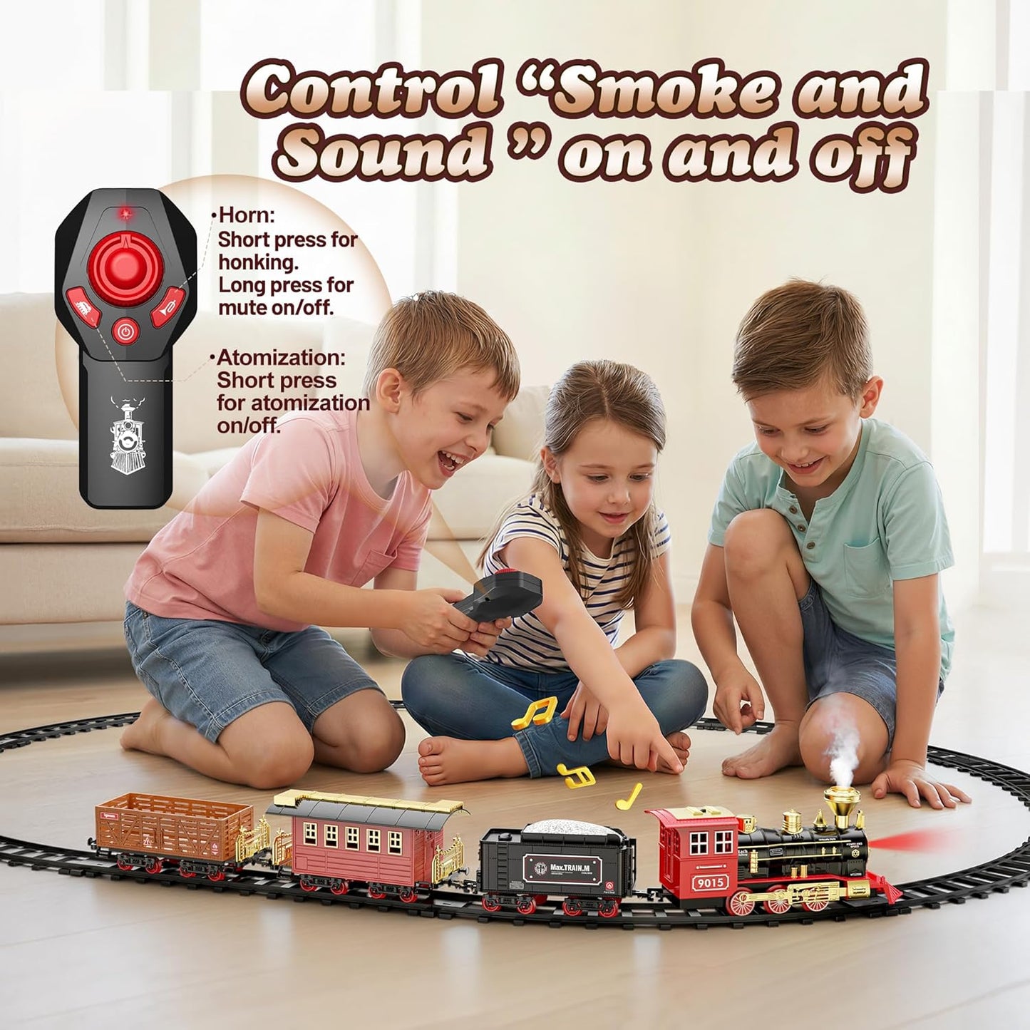 Hot Bee Train Set - Train Toys with Remote Control Trains for Boys with Smokes, Lights and Sound,Toy Train Set for Under Christmas Tree, Toddler Model Trains for 3 4 5 6 7 8+ Years Old Kids