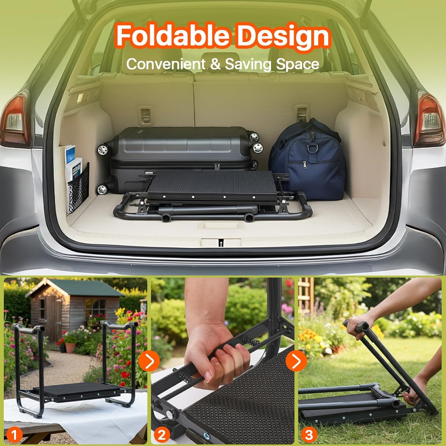 Garden Kneeler and Seat Heavy Duty, Wider and Thicker Kneeling Pad for Foldable Gardening Stool with 2 Tool Pouches, Gardening Gifts Tools for Women Mom Men Seniors