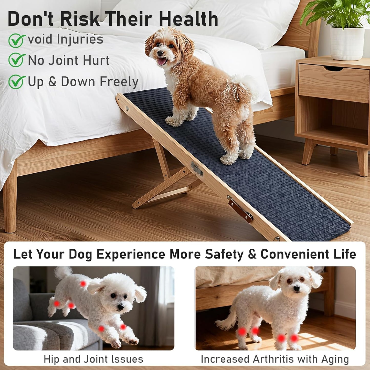 Wooden Dog Ramp for Couch High Bed, Non Slip Pet Ramps for Small Dogs and Cat with 4 Adjustable Height from 9.84'' to 17.91'', Portable 40'' Long Foldable Ramp for Dogs to Get on Bed Car