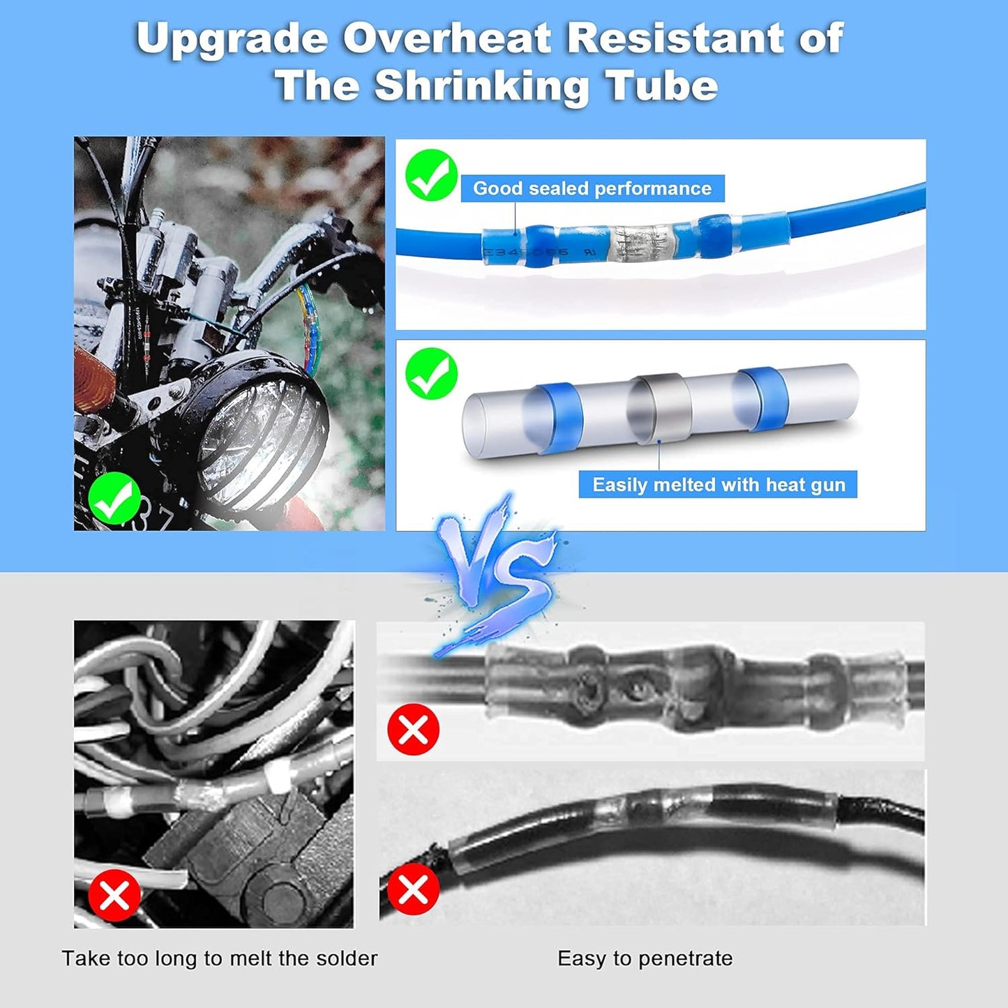 Kuject 200PCS Solder Seal Heat Shrink Butt Connectors, Waterproof Wire Connectors Kit Electrical Terminals, Solderless Insulated Wire Splice Cable Connector for Marine Automotive Boat Truck