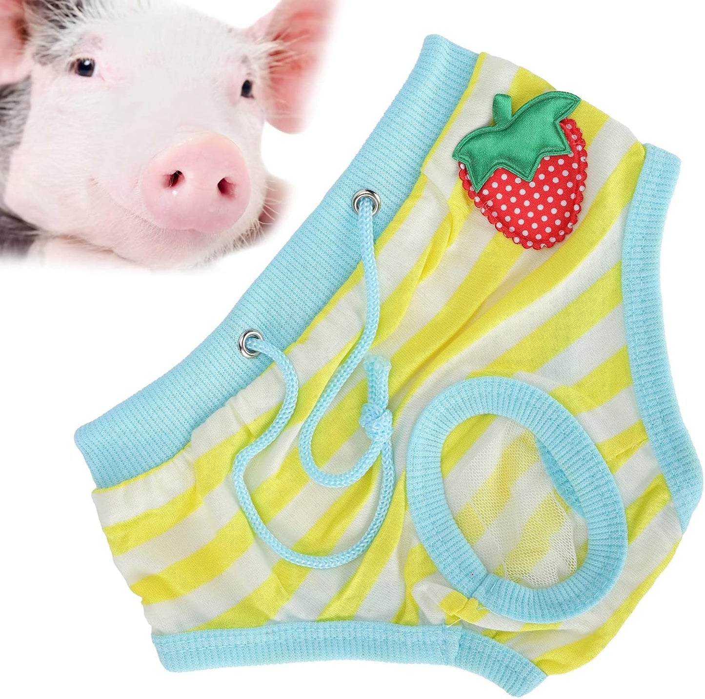 Washable Pet Diapers, Adjustable Strap Reusable Pig Physiological Pants with Strawberry Pattern, Sanitary Underwear for Pet Pigs Dog (Yellow, Size S)