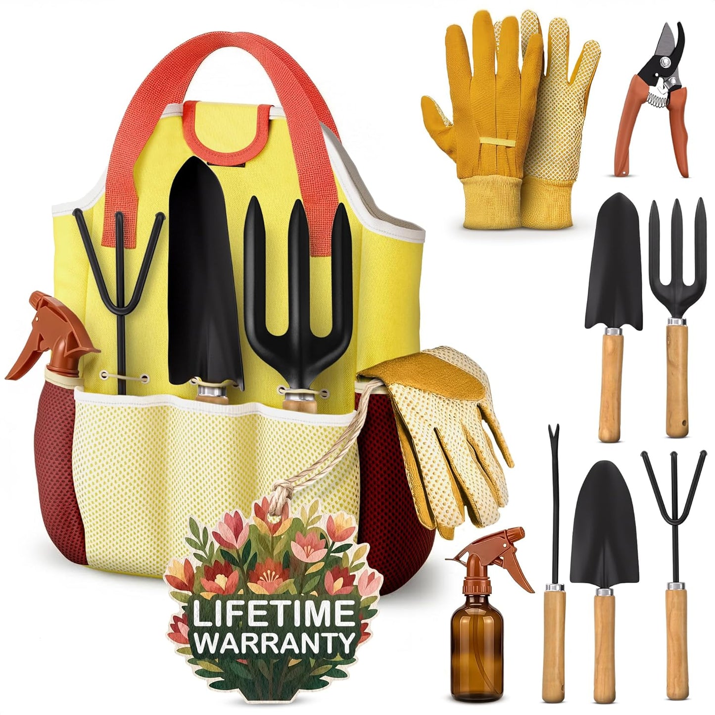 10 Pcs Gardening Tool Set for Women – All-in-One Garden Tools Set with Handy Tote Bag, Ergonomic Design & Rust-Resistant Steel – Gardening Tools for Women for Easy Garden Care & Gifts for Plant Lovers