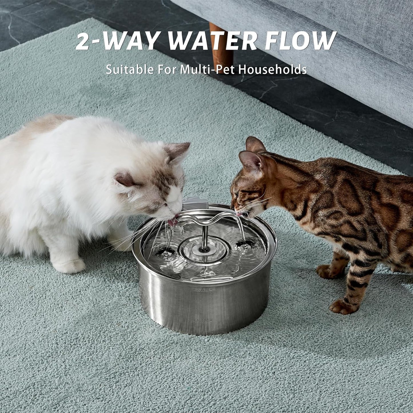 DOOOB Cat Water Fountain, 3.2L/108OZ Stainless Steel Cat Water Fountain, Automatic Metal Dog Water Fountains Water Bowl with Ultra-Quiet Pump and 1 Filter & 1 Sponge