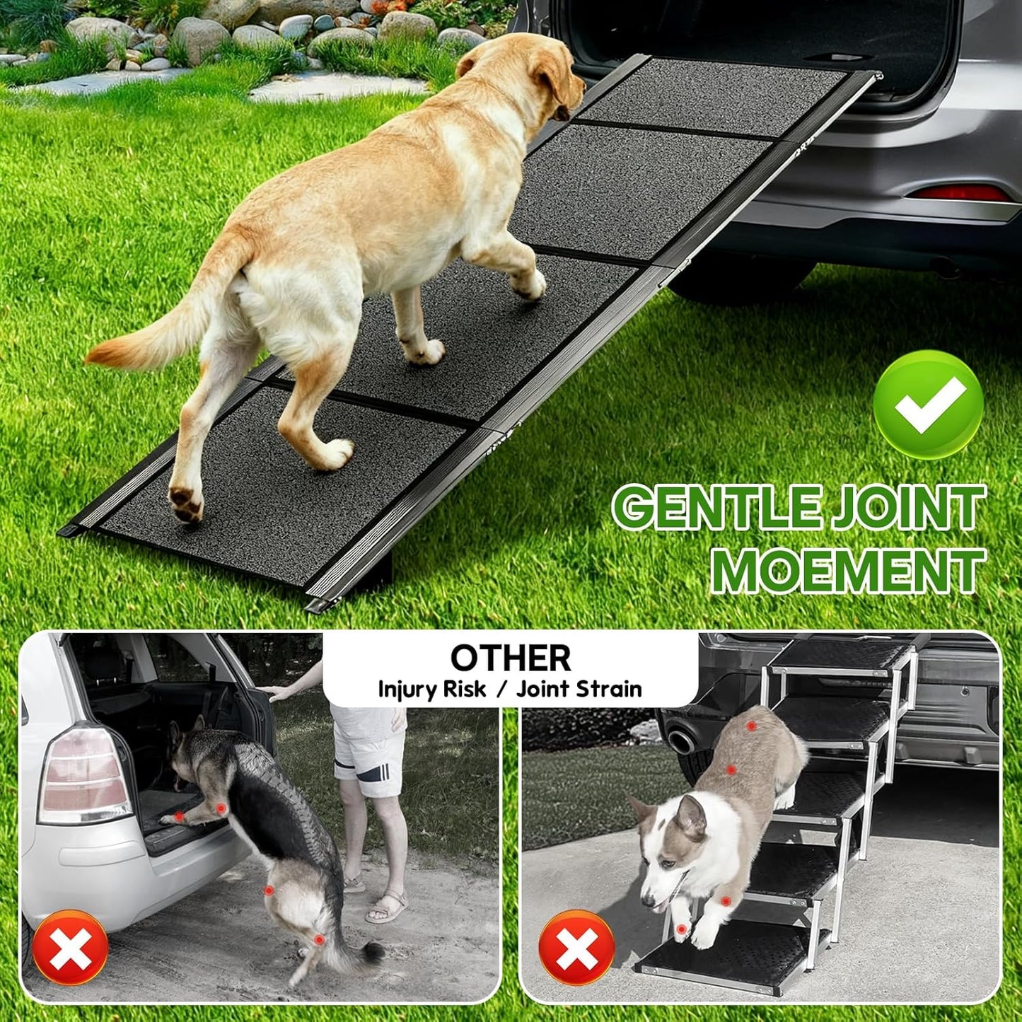 HEALLILY Dog ramp for Car, 71''x 20'' Dog Ramps for Large Dogs, Folding Outdoor Dog Ramps for Stairs, Up to 300LBS, Non-Slip Rug Surface, 5s installation, Dogs Car Steps for Large Dogs Suv, Truck, LKW