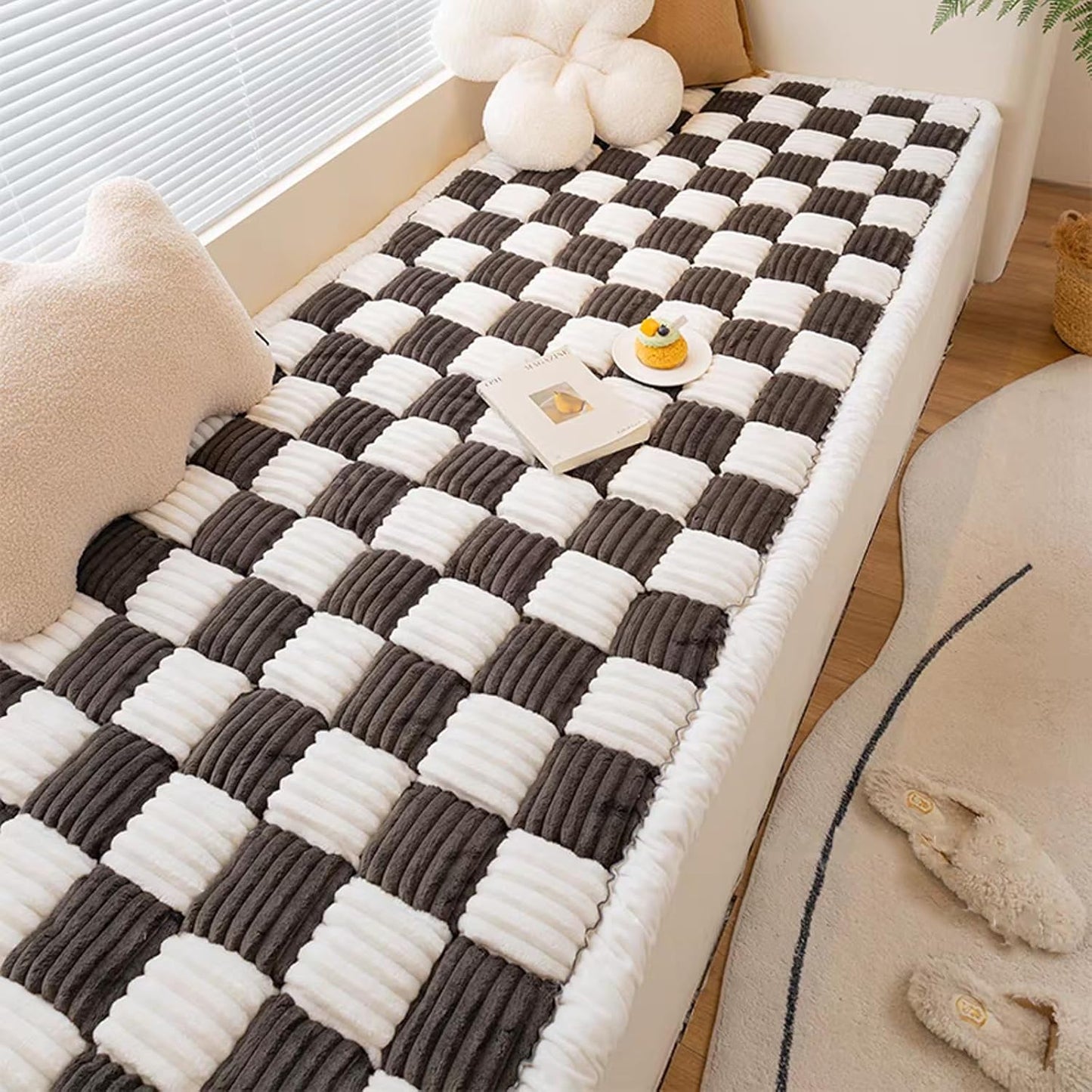 SmoBea Couch Cover for Dogs Washable, Funny Fuzzy Pet Couch Covers for Sofa, Couch Protector for Dogs Plaid Protective Couch Cover, Anti-Slip Dog Bed Sofa Cover (27.6 * 59", Black)