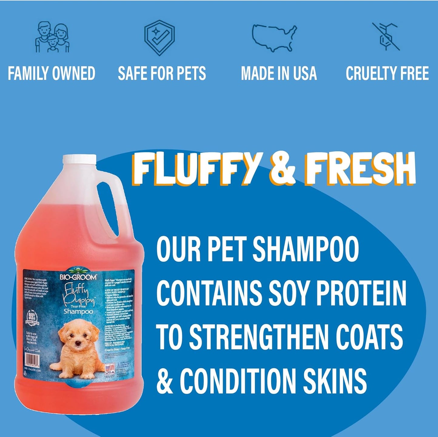 Bio-Groom Fluffy Puppy Tear-Free Shampoo- Dog Bathing Supplies, Puppy Shampoo, Cat & Dog Grooming Supplies for Sensitive Skin, Cruelty-Free, Made in USA, Tearless Products - 1 Gallon