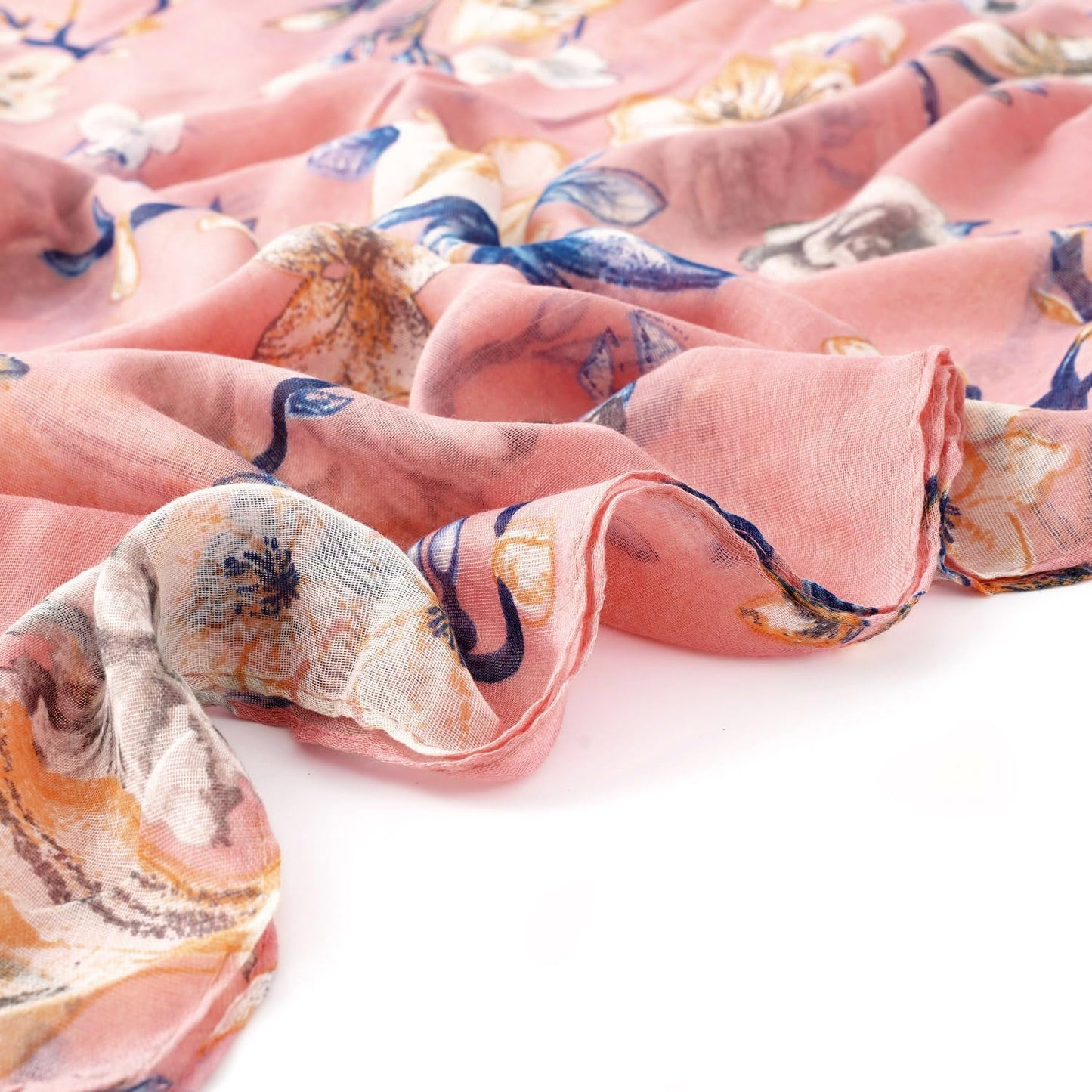 GERINLY Lightweight Scarves Fashion Flowers Print Women Cotton Wrap Scarf Head Shawl Spring Gift