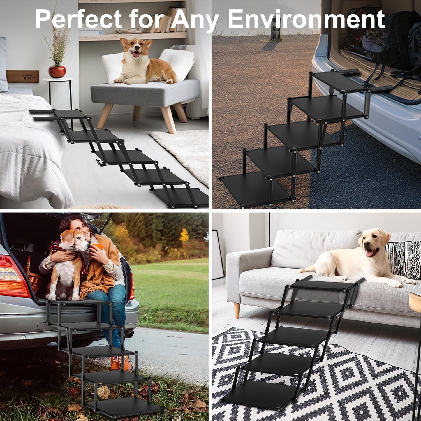 Extra Wide 5 Steps Dog Stairs for Large Dogs, Foldable Dog Ramp for Car with Non-Slip Surface, Lightweight Dog Stairs for Cars, Dog Steps for Cars, SUV, High Beds, Truck, Supports up to 250 lbs