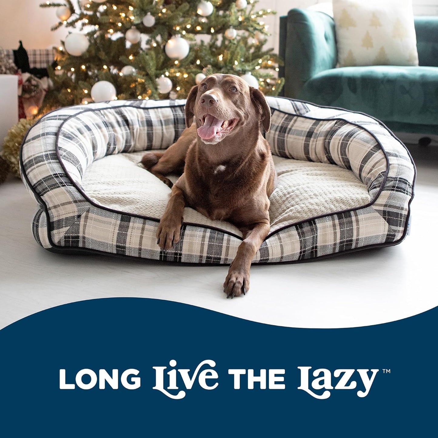 Petmate La-Z-Boy Harper Sofa Large Dog Bed Oxford Plaid 43x35 Inches for Dogs up to 125lbs with Durable Removable Washable Cover