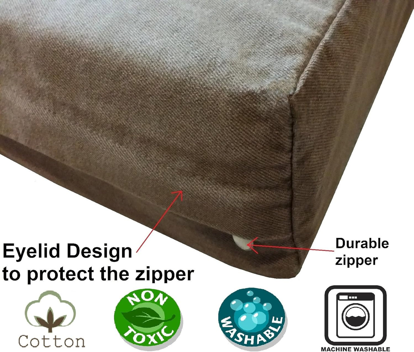 Dogbed4less 55X37X4 Inches Brown Color Denim Jean Dog Pet Bed External Zipper Cover - Replacement Cover only