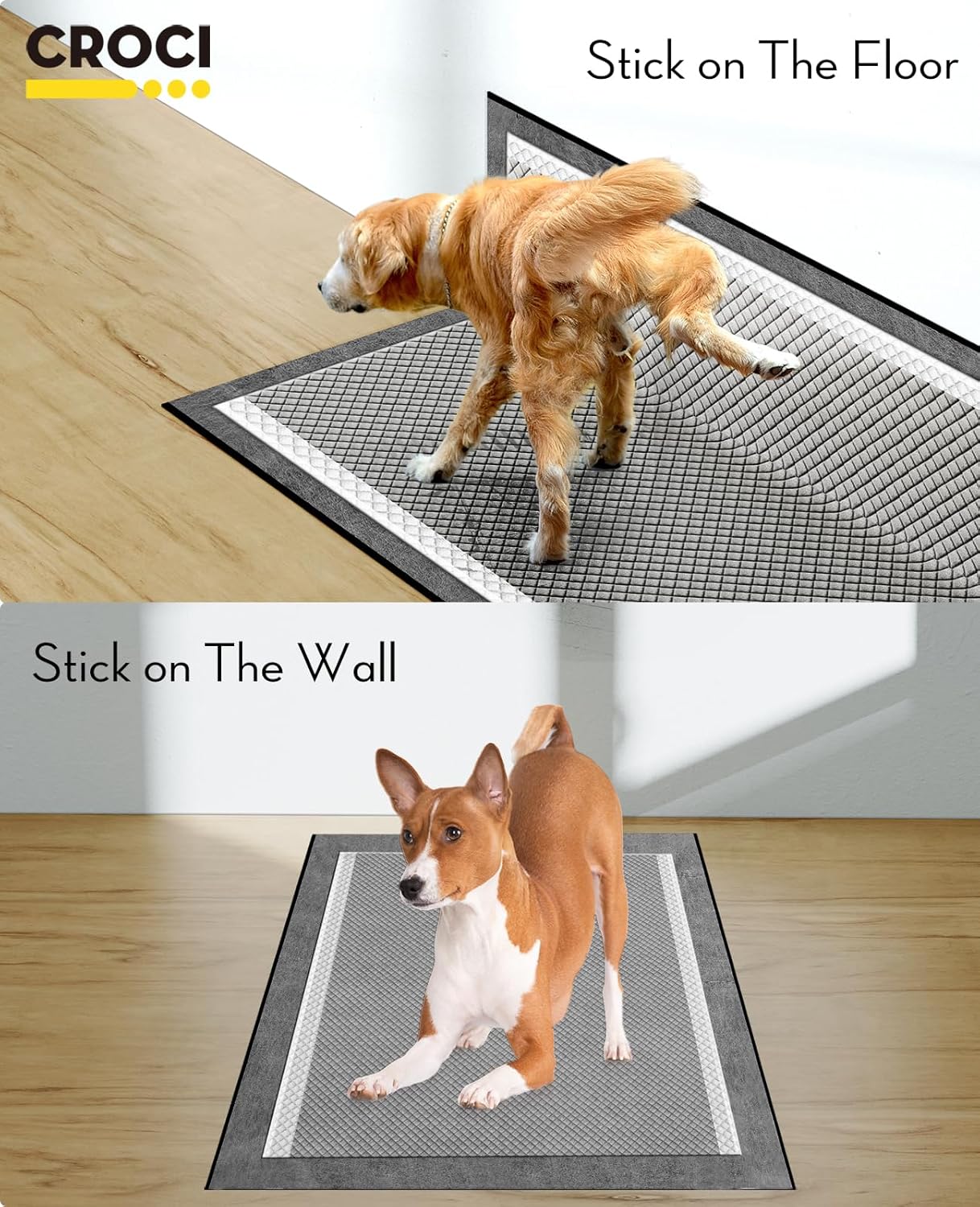 CROCI Charcoal Puppy Pads with Adhesive Tabs, 28x34in Extra Large Pee Pads for Dogs, Odor-Control Super Absorbent Quick-Dry Leak-Proof, Disposable (40 Counts)