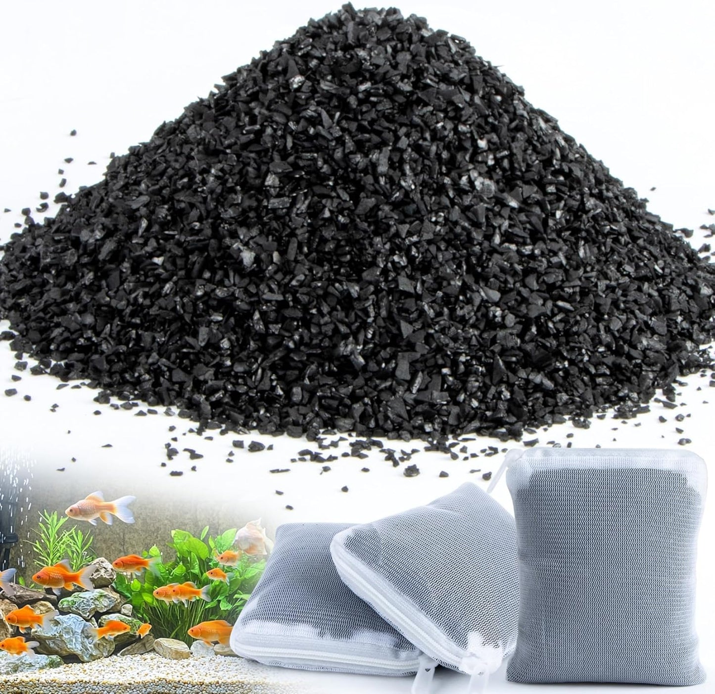 MAQIHAN 0.9 LB Activated Charcoal Pellets - Activated Carbon Aquarium Filter Media Charcoal Pellets for Fish Tank Supplies Media Bags for Aquarium Coconut Shell Charcoal (410G, 3 Nylon Bags)
