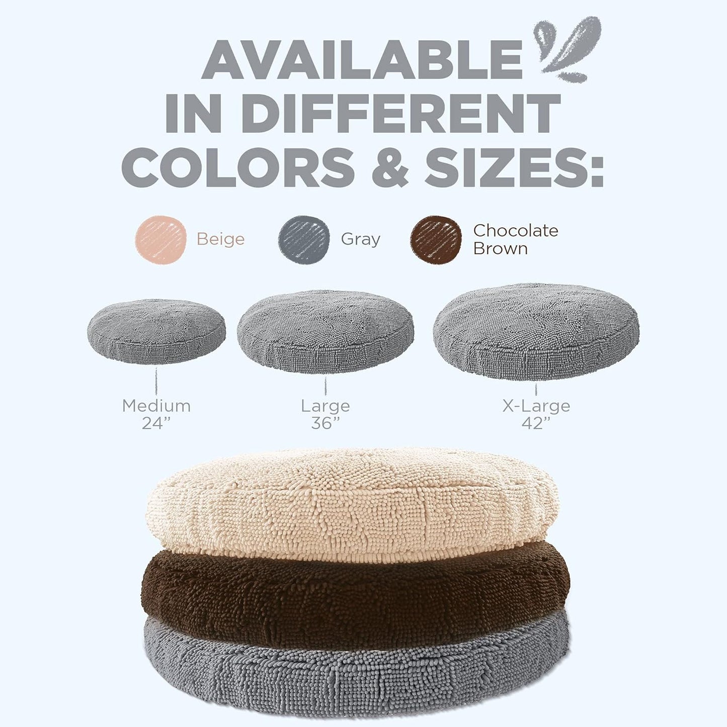 Soggy Doggy Super Snoozer Dog Bed - Microfiber Chenille Round Bed for Dogs - Moisture Wicking Comfort - Removable Washable Cover (Gray, Extra-Large 42”x42”x7”)