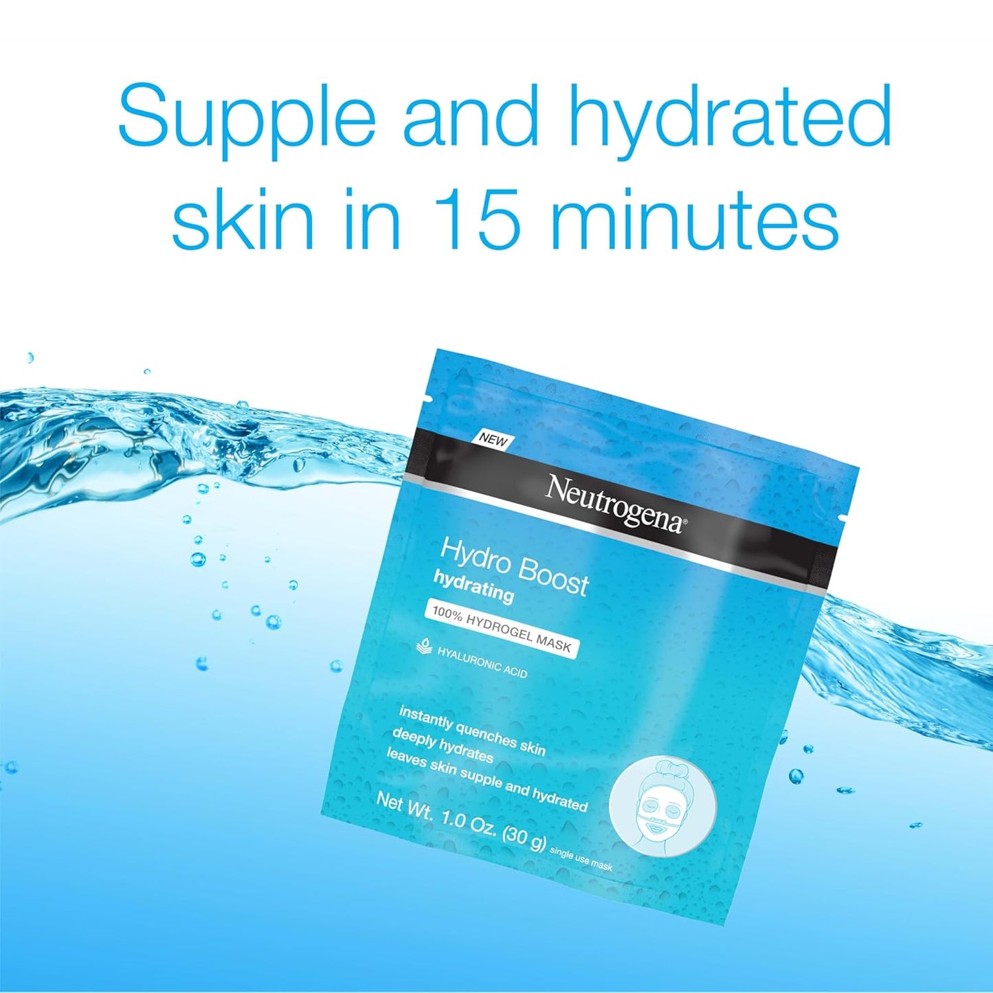 Neutrogena Hydro Boost Hydrating 100% Hydrogel Sheet Mask for Face, Moisturizing Gel Face Mask with Hyaluronic Acid for Dry Skin, Gentle, Non-Comedogenic, 1 oz