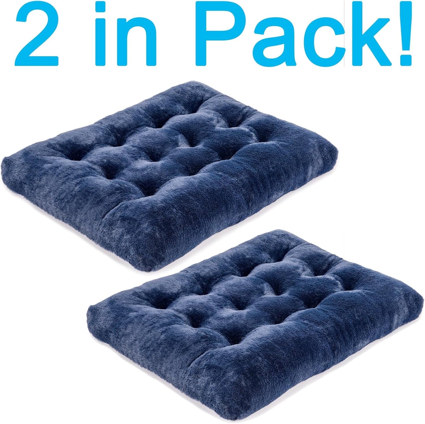 2 Pack Washable Dog Bed, Deluxe Plush Dog Crate Beds with Anti-Slip, Comfy Kennel Pad Pet Sleeping Mat for Large, Medium and Small Dogs (2 Pack x Navy, 23.0" L x 18.0" W x 3.0" Th)
