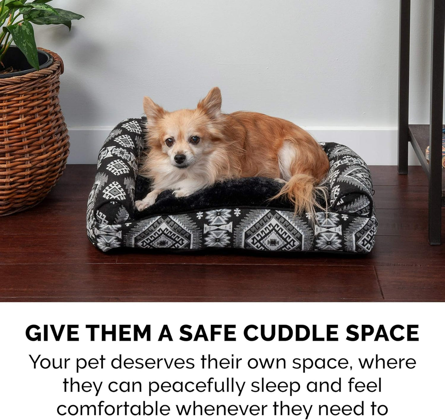 Furhaven Pillow Dog Bed for Large/Medium Dogs w/ Removable Bolsters & Washable Cover - Plush & Southwest Kilim Woven Decor Sofa - Black Medallion, Large