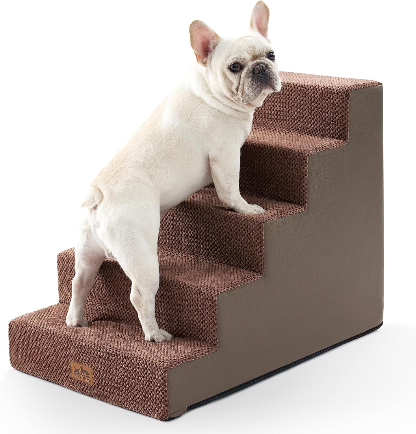 Dog Stairs for Small Dogs 5-Step, 19.7" Extra Wide Right-Angle Pet Stairs for Couch and Beds, Anti-Slip Dog Steps for Old Cats and Lowrider, 19.7x29.5x23.6 inch, Brown