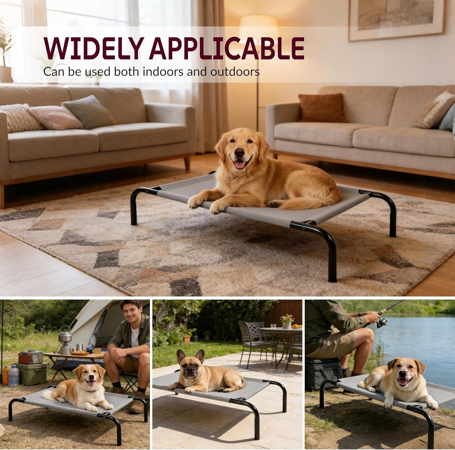 Elevated Dog Bed with Breathable Mesh Fabric, Raised Pet Cot with Airflow and Support, Durable and Easy to Clean (Grey, Large)