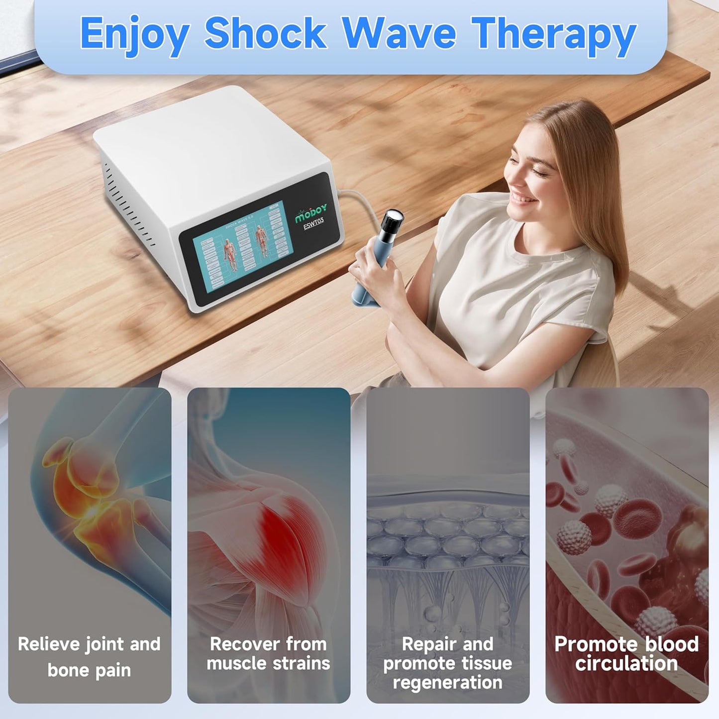 2026 MODOY Advanced Shockwave Therapy Machine, Radial Shockwave FSA or HSA Eligible, Non-Invasive Extracorporeal ESWT Shock Wave Therapy Device, Safe Use, Ideal for Home & Clinical Use(ESWT03_White)