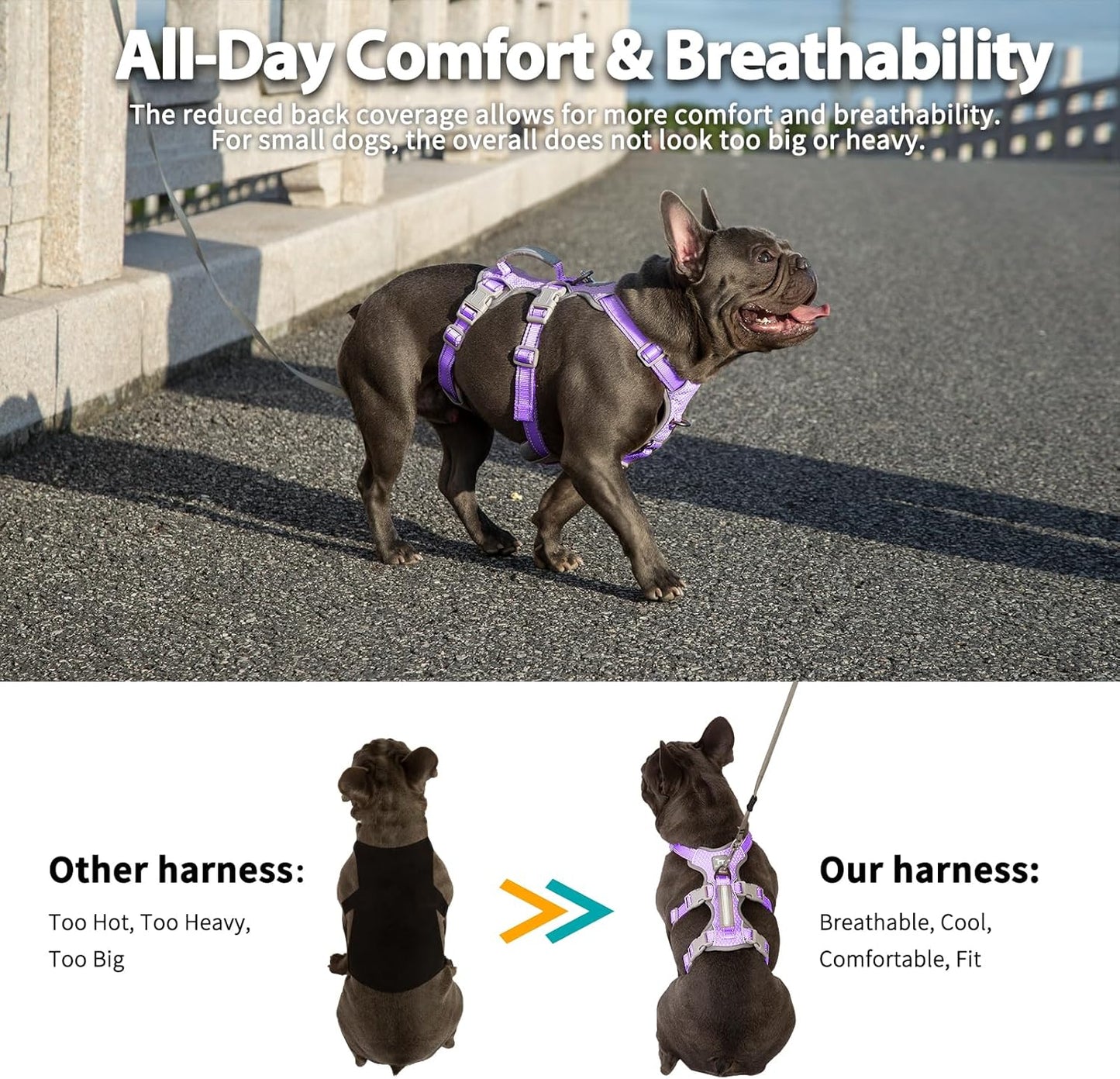 Huntboo Escape Proof Dog Harness, Secure Dog Harness No Escape,Fully Reflective Harness with Handle,Breathable,Durable,Adjustable Vest for Small Dogs Walking,Training & Running Gear(Lavender Purple,S)