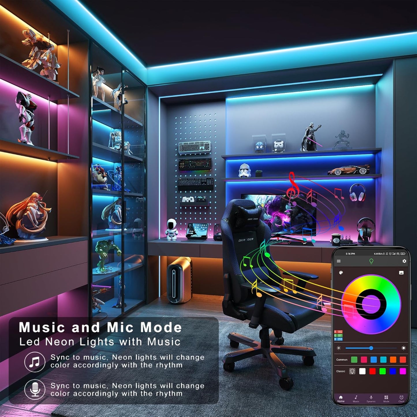 Led Lights for Bedroom 50ft Music Sync Color Changing Led Strip Lights with Remote and App Control RGB Led Light Strip for Home Party Room Decor