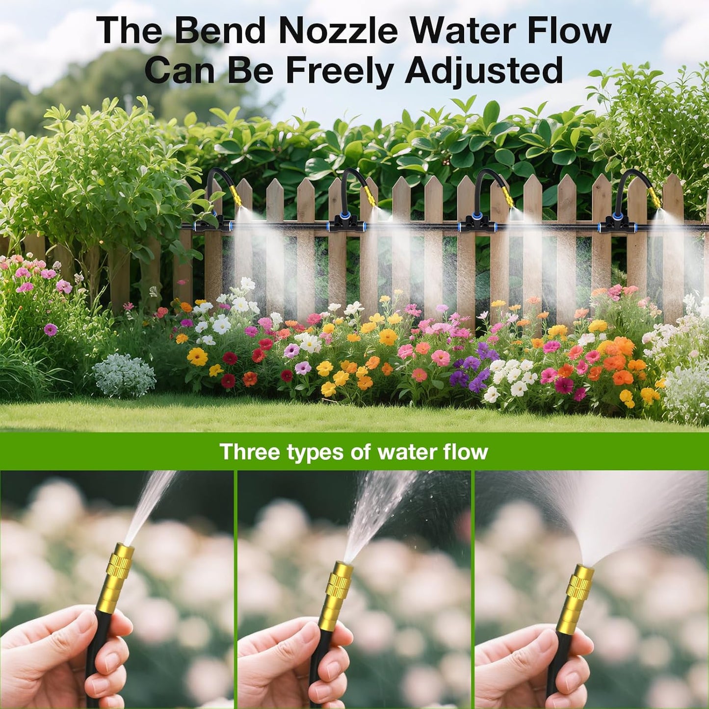 MIXC 100Ft 1/4" Drip Irrigation System,2026-Upgrade Garden Irrigation Kit with 16pcs Adjustable Copper Nozzles,Automatic Atomizing Watering Sprinkler System for Outdoor,Raisedbed,Lawn,Greenhouse