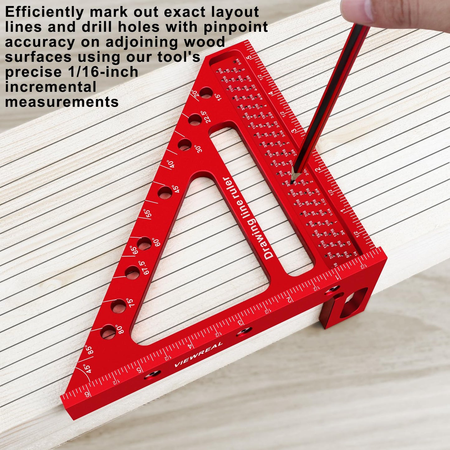 Large Carpenter Square 6.5''x5.79''Protractor Ruler with 3D Multi-Angle Measuring and Scribing Features with Anti-Lost Pin for Accurate Woodworking & Construction