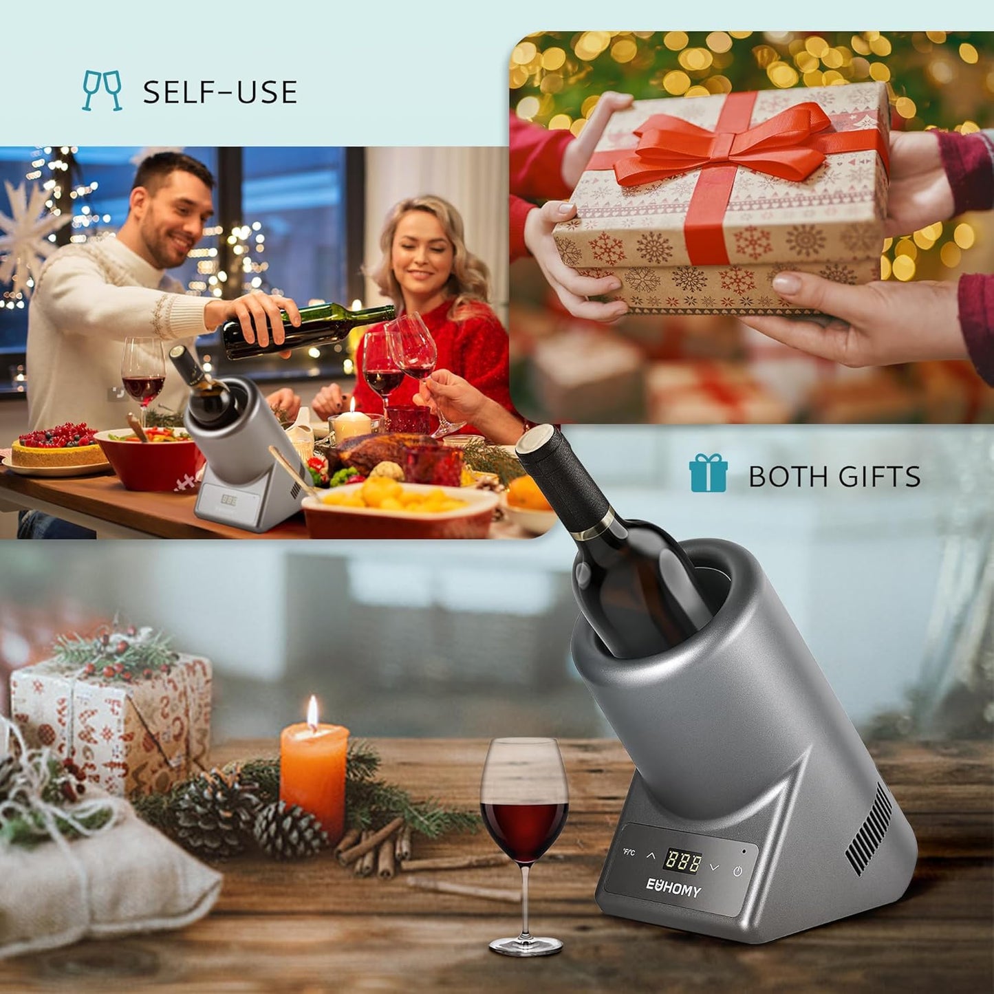 EUHOMY Wine Chiller Electric, Portable Wine Bottle Chiller for 750ml Wine & Champagne, Single Bottle Wine Cooler on Patio, Keep Cold Up to 1 Day - Extra Surprise for Wine Lovers, Gift for Him