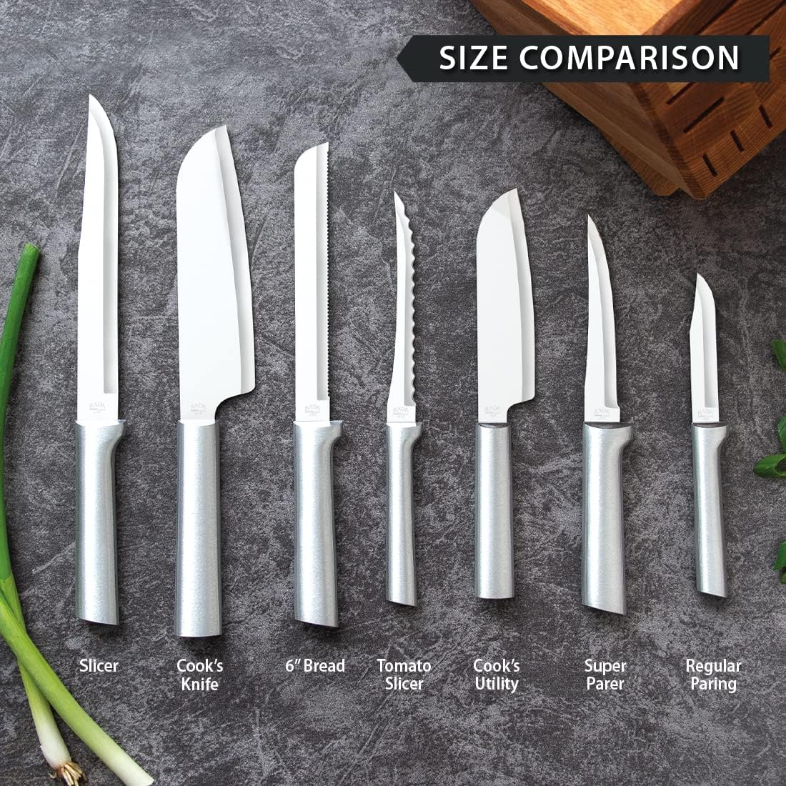 Rada Cutlery Regular Paring Knife (R101) with Quick Edge Sharpener (R119), 3.25" Stainless Steel Blade, Silver Handle, Pack of 3