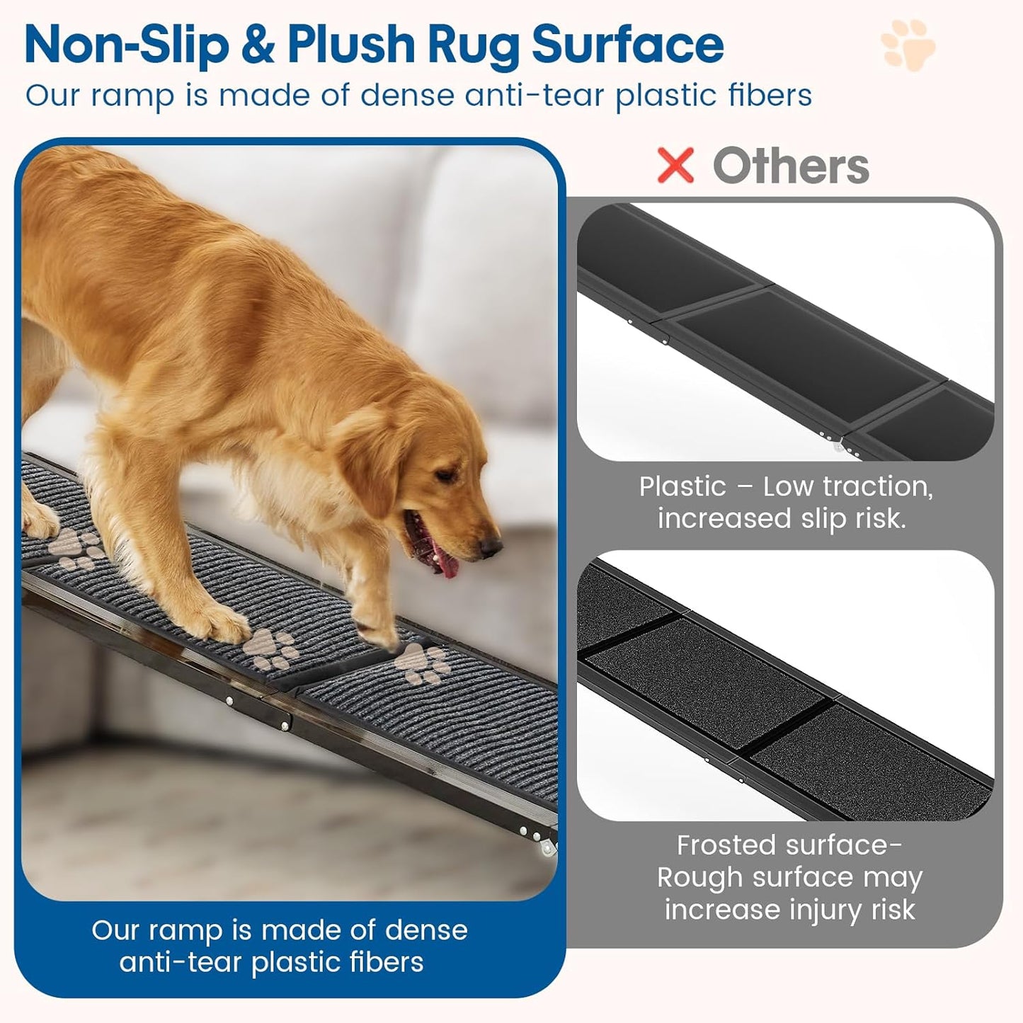 HBTower 67" Long & 17.3" Wide Folding Dog Ramp for Car, SUV & Truck – Portable Pet Ramp with Non-Slip Surface, Extra Wide Steps for Large Dogs Up to 250LBS